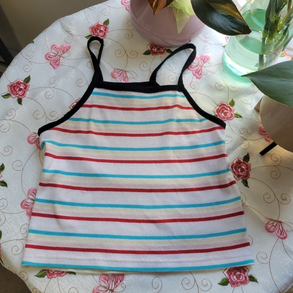 5/$20 Harlow multicolor striped halter racerback tank crop top small - Picture 1 of 5